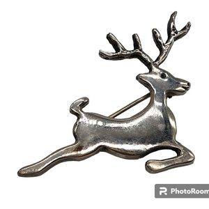 Vintage Sterling Silver Jumping Deer Brooch
